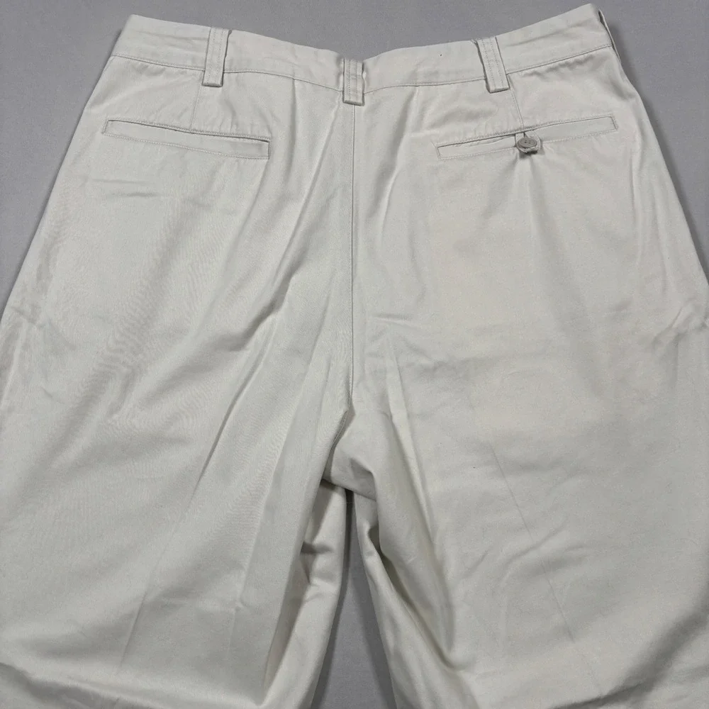 LL Bean Chino Pants Mens 38x34 (fits 37) Stone Khaki Cotton Twill Flat Front